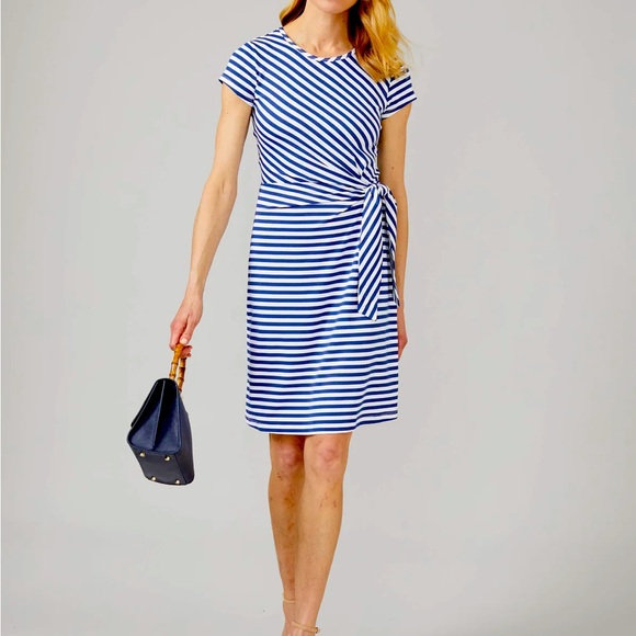 J. McLaughlin Elora Dress XS | Navy White Stripe | Catalina Cloth | $218 Retail - Picture 2 of 9